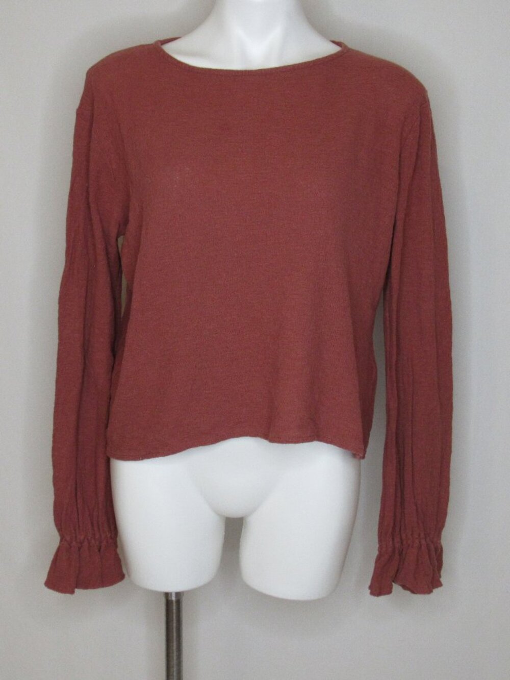 Madewell Texture & Thread Rose Pink Smocked Sleeve Blouse Women's L Large